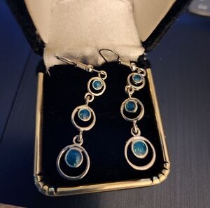 New Womens Opal & 925 Silver Drop Earrings